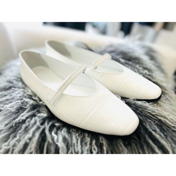 BY FAR Molly Maxi Croco Embossed ballet Leather Flat white 39 - Picture 1 of 12